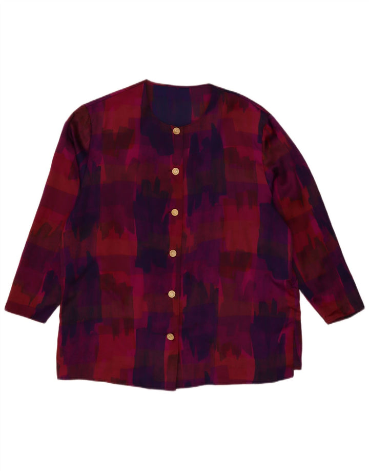 Bluză cămașă cu mâneci 3/4 pentru femei VINTAGE, cu model abstract, UK 18 XL, violet