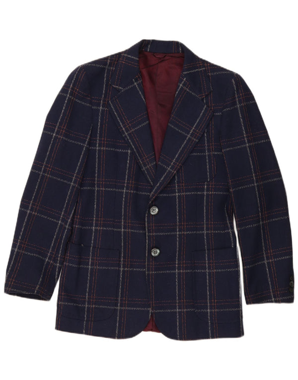 Jachetă Blazer Vintage pentru bărbați cu 2 nasturi UK 36 Mic bleumarin în carouri clasică