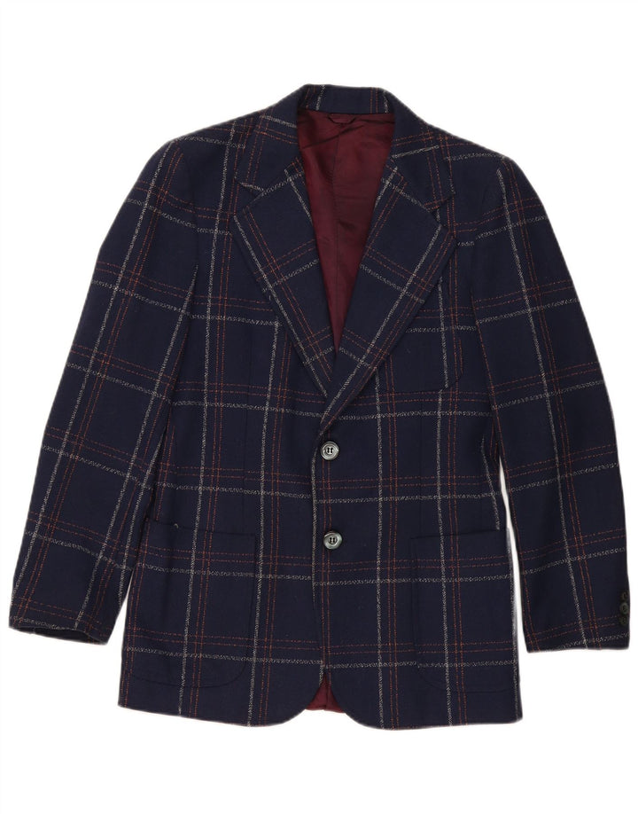 Jachetă Blazer Vintage pentru bărbați cu 2 nasturi UK 36 Mic bleumarin în carouri clasică