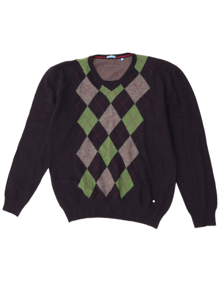 Burlington Pulover cu decolteu în V pentru bărbați XL bleumarin Argyle/Diamond