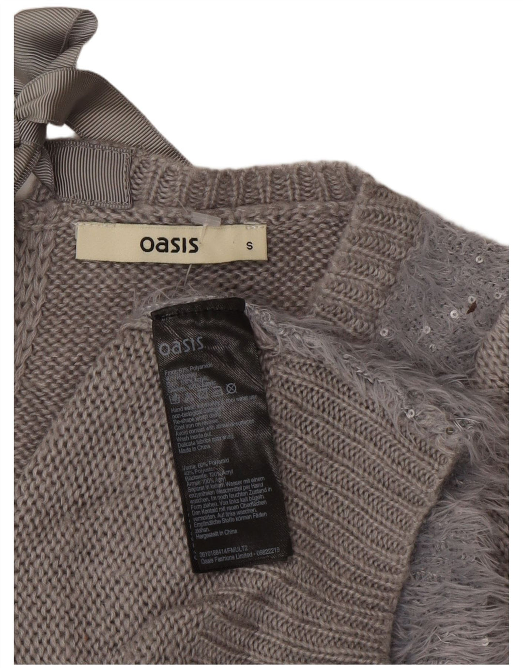 Pulover Oasis pentru femei cu gât de barcă, UK 10, poliamidă, gri mic