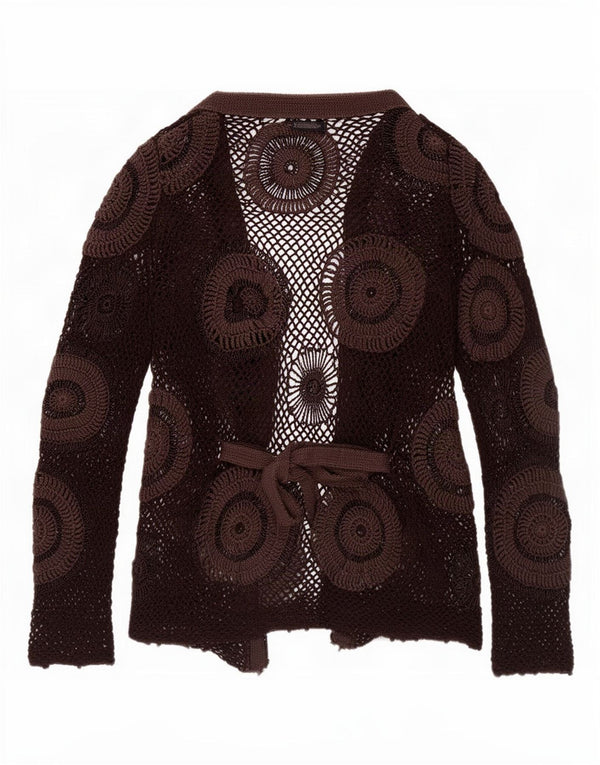 Patrizia Pepe Womens Crochet Cardigan Top IT 42 Medium Brown Geometric