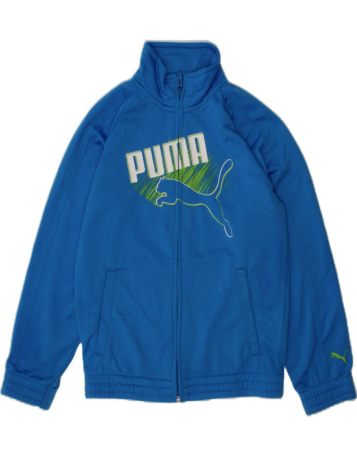 PUMA Boys Graphic Tracksuit Top Jacket 7-8 Years Blue Polyester Vintage Puma and Second-Hand Puma from Messina Hembry 