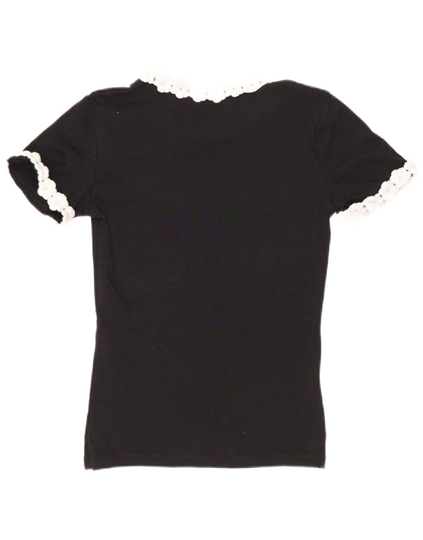 Tricou Crop pentru Damă Zara UK 8 Mic Bumbac Floral Negru