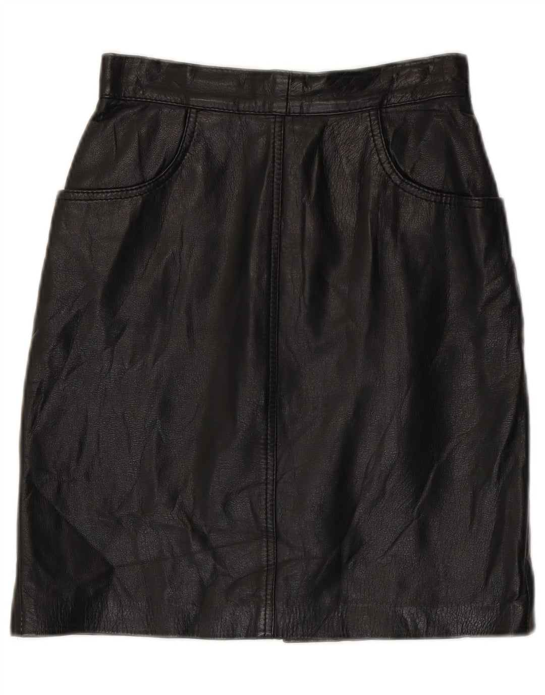 Fusta din piele vintage pentru femei cu talie înaltă IT 42 Medium W24 Negru