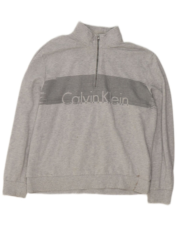 Pulover Calvin Klein pentru bărbați, cu grafic, cu fermoar și gât, XL, bumbac cu pete gri
