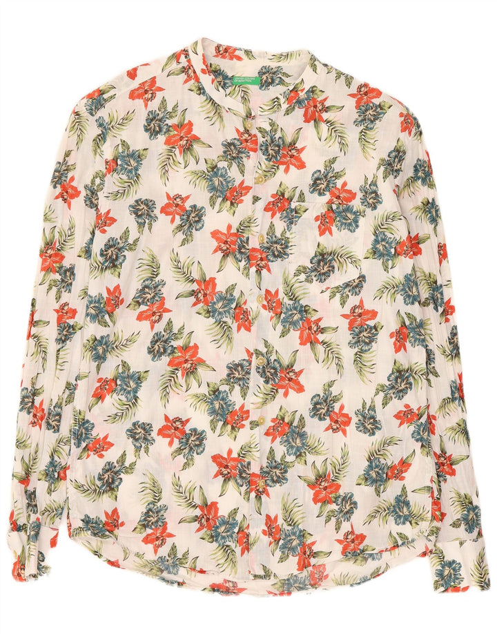 Cămașă Benetton pentru bărbați, mare, alb, floral din bumbac