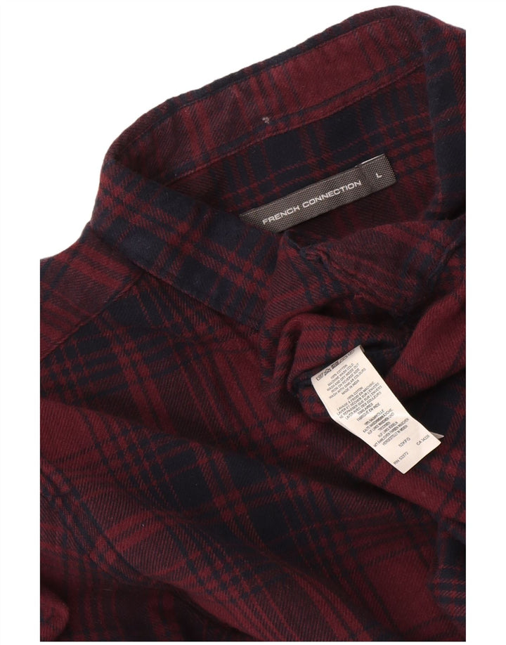 Cămașă de flanel pentru bărbați French Connection, bumbac cu carouri burgundy