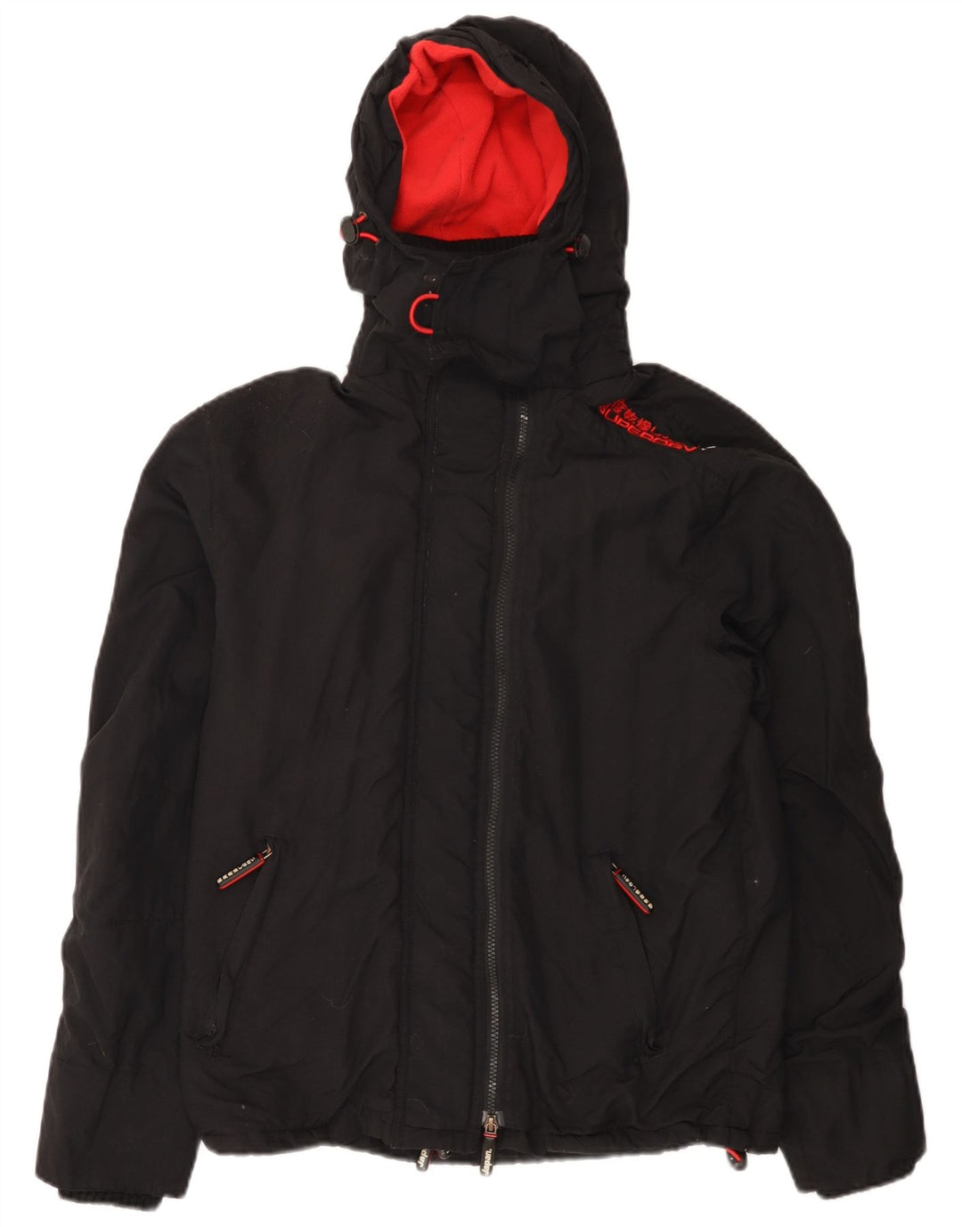 Jachetă Windbreaker cu glugă Superdry pentru femei UK 14 Medium Black Nylon