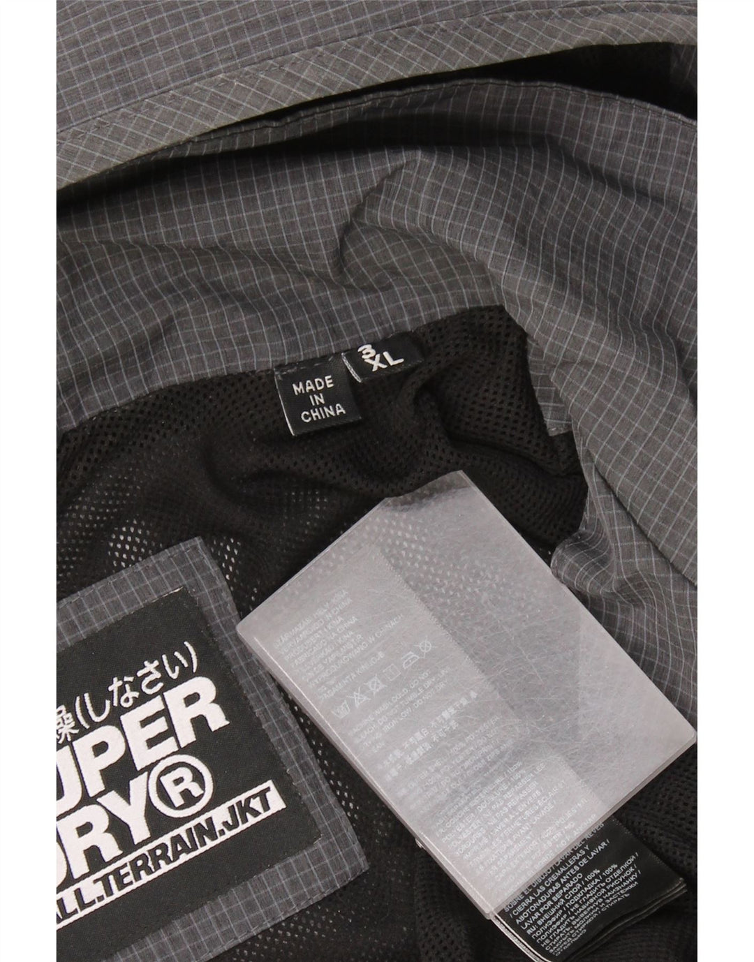 Jachetă de ploaie cu glugă cu glugă Superdry pentru bărbați UK 46 3XL poliester cu carouri gri