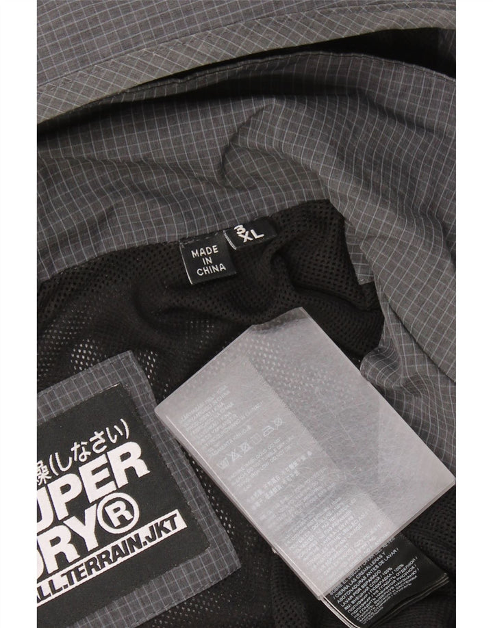Jachetă de ploaie cu glugă cu glugă Superdry pentru bărbați UK 46 3XL poliester cu carouri gri