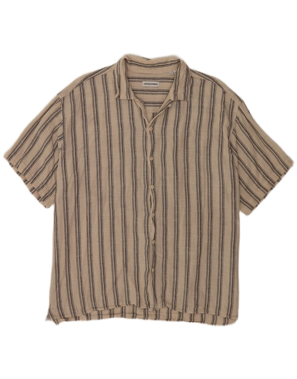 Cămașă Jack & Jones pentru bărbați cu mânecă scurtă XL, bumbac cu dungi bej