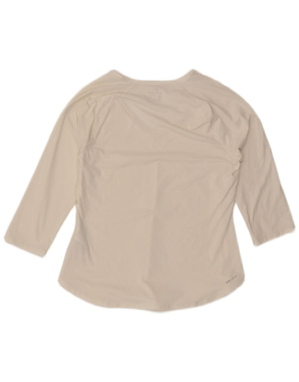 Nike Dri Fit Top mânecă 3/4 pentru femei UK 12 Poliester alb mediu