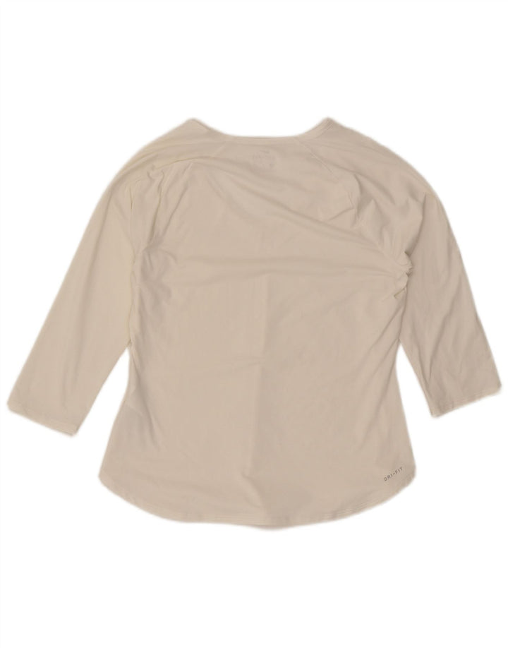 Nike Dri Fit Top mânecă 3/4 pentru femei UK 12 Poliester alb mediu