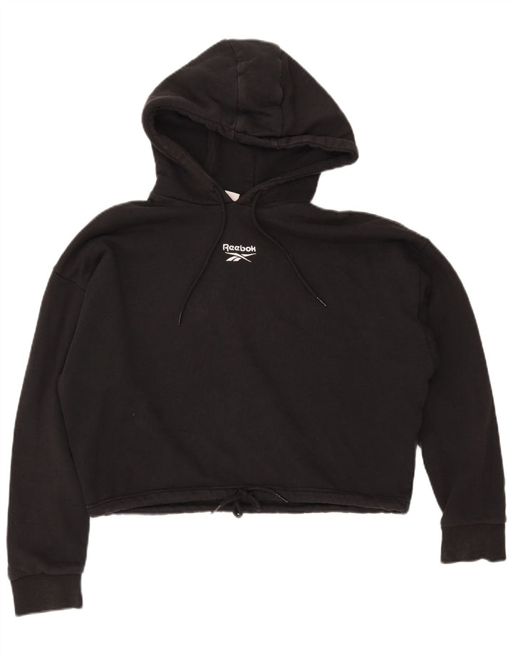 Pulover pentru femei REEBOK Crop Hoodie UK 12/14 Medium Black Bumbac