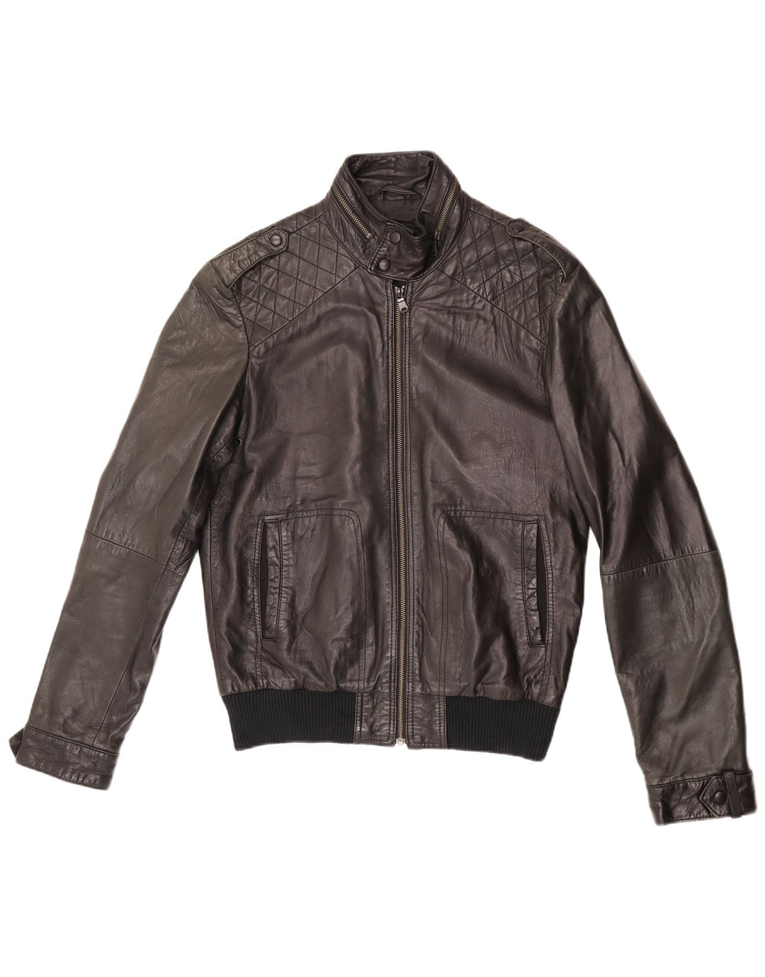Jachetă de piele pentru bărbați ZARA UK 38 Medium Black Leather