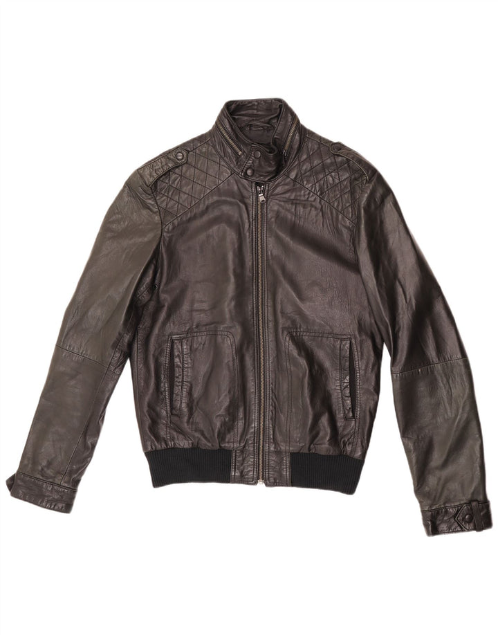 Jachetă de piele pentru bărbați ZARA UK 38 Medium Black Leather