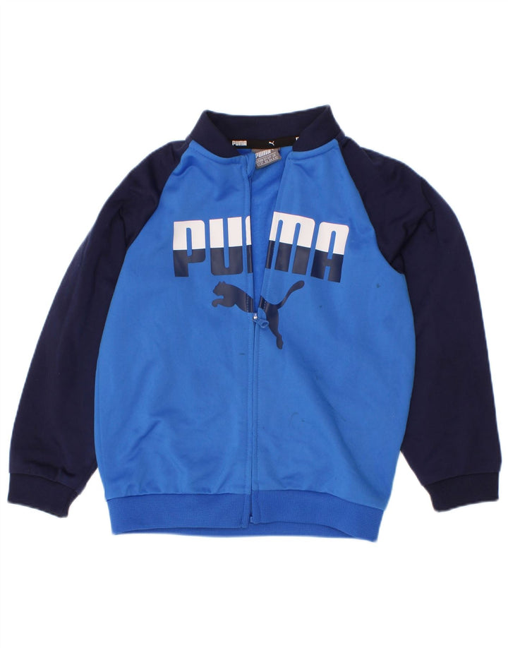 Jachetă de trening cu grafic Puma pentru băieți, 2-3 ani, poliester color bloc albastru