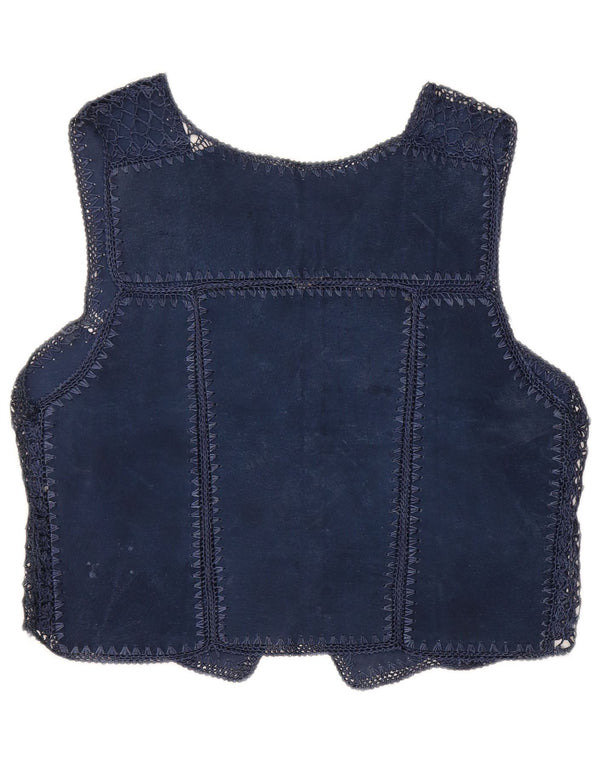 Vestă vintage de piele intoarsa pentru femei UK 14 Medium Bleumarin