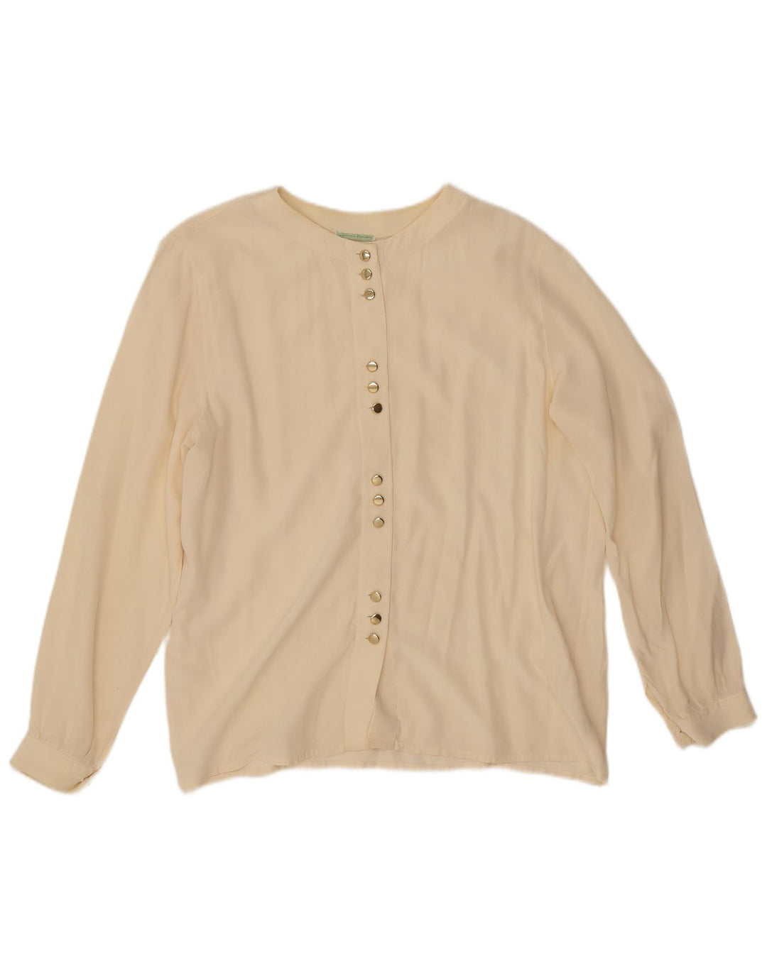 Bluză de cămașă vintage pentru femei UK 14 Medium din mătase alb