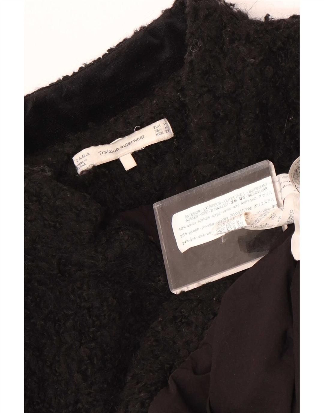 Pardesiu Teddy pentru femei Zara UK 14 Medium Negru Acrilic