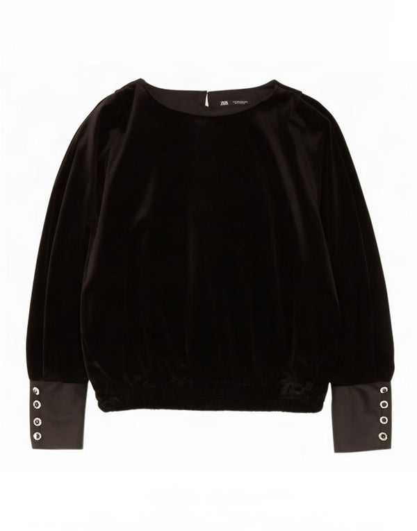 Bluză din catifea cu mânecă lungă pentru femei Zara UK 14 Medium Negru