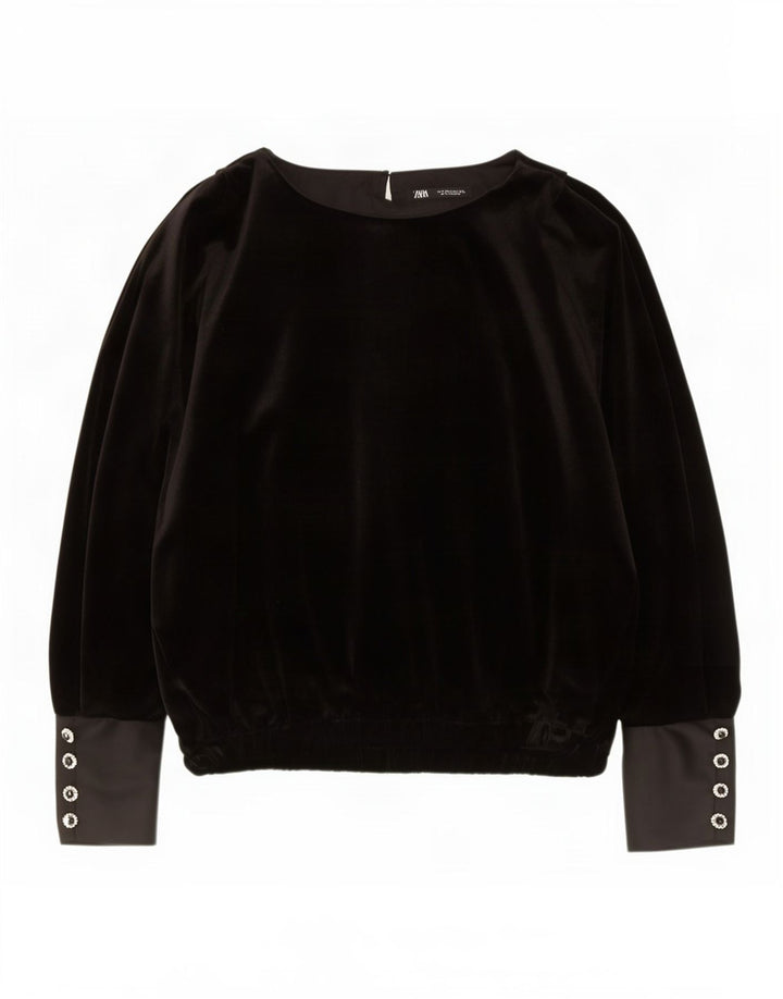 Bluză din catifea cu mânecă lungă pentru femei Zara UK 14 Medium Negru