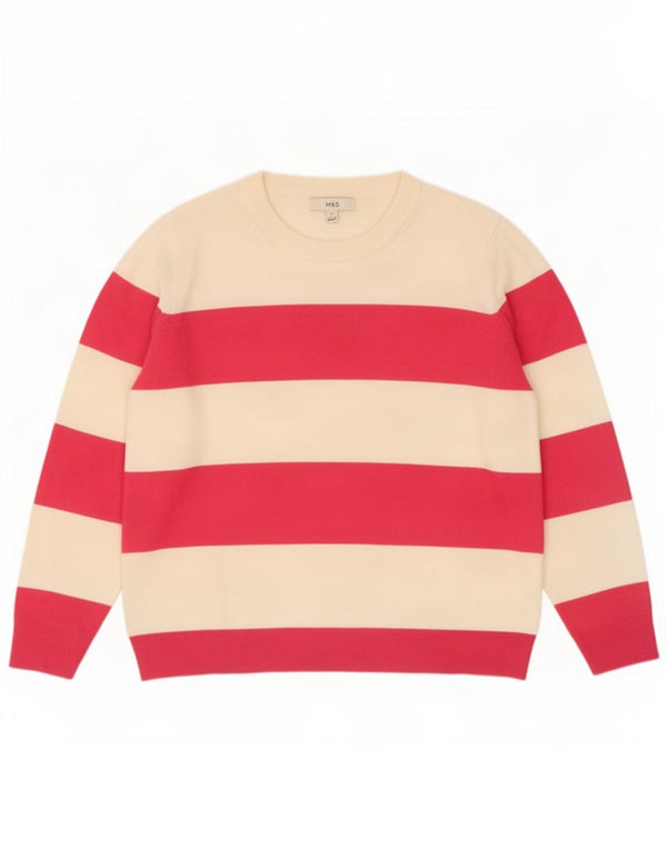 Pulover pentru damă Zara, cu gât de barcă, UK 16, mare, roz, cu dungi acrilice
