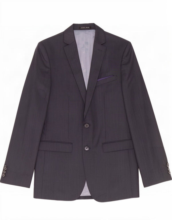 Zara Mens 2 Button Blazer Jacket EU 48 Medium Navy Blue Striped Polyester
