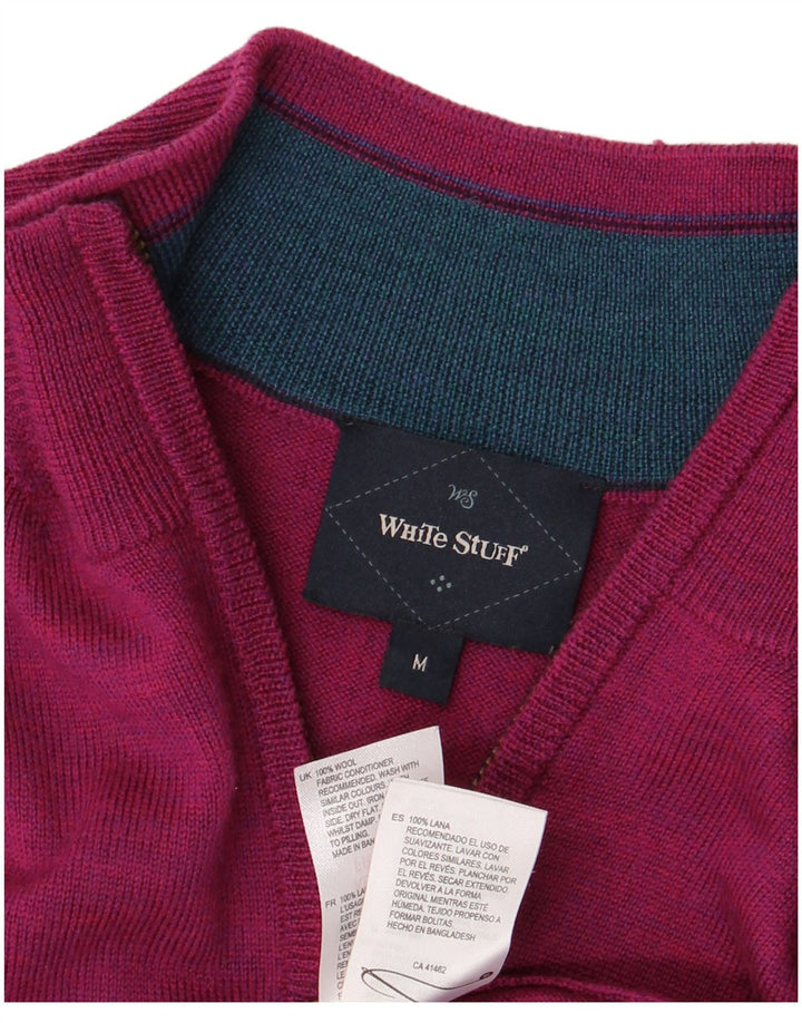 White Stuff Pulover pentru bărbați cu fermoar și gât, lână roz mediu