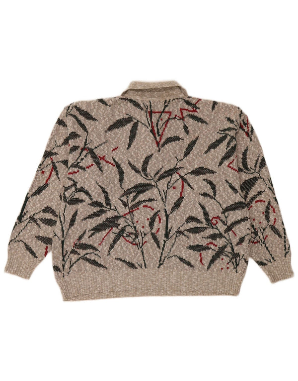 Pulover vintage cu gât polo pentru femei UK 16 mare, gri, floral
