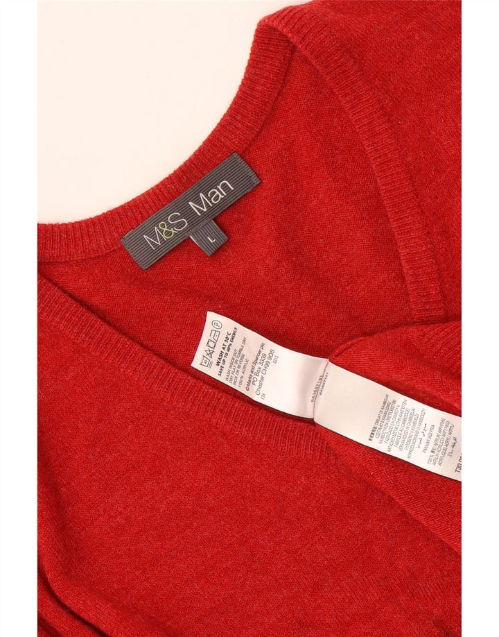 Pulover pentru bărbați Marks & Spencer, cu decolteu în V, mare, roșu, acrilic