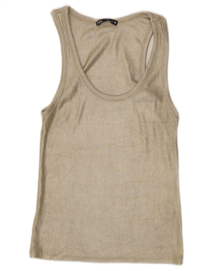 Vest Vest Top Femei Zara UK 12 Medium Gold Viscose