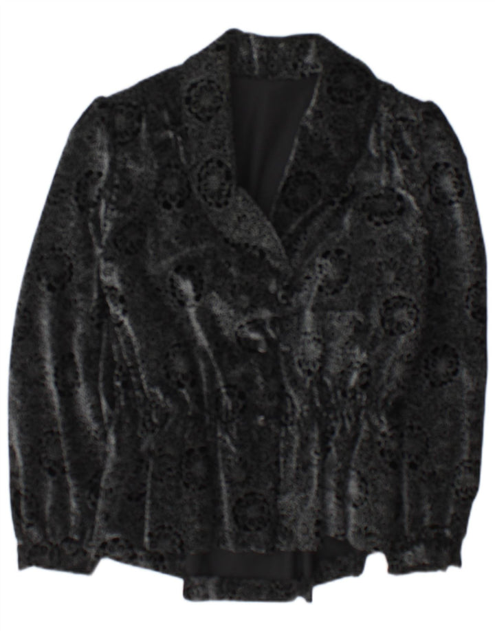 Jachetă Blazer Vintage pentru femei cu 2 nasturi UK 14 Medium Black Floral