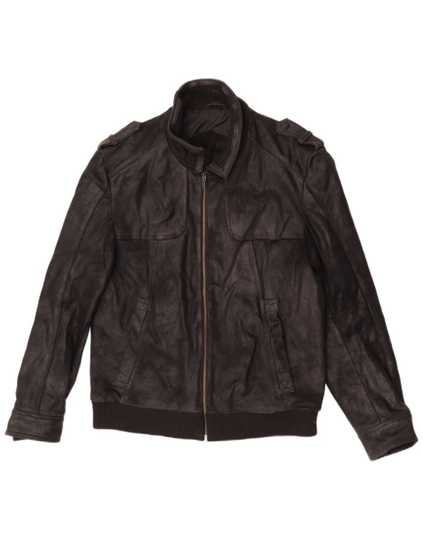 Jachetă militară din piele Kruder pentru bărbați UK 42 XL, piele neagră