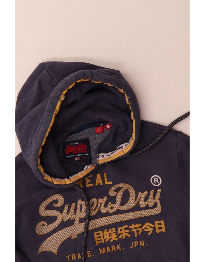 SUPERDRY Pulover cu glugă cu grafică pentru bărbați, poliester mic, albastru