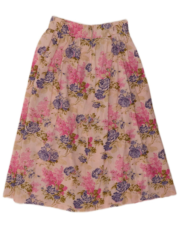 Fusta evazată cu talie înaltă pentru femei vintage IT 42 Medium W24 bumbac floral roz