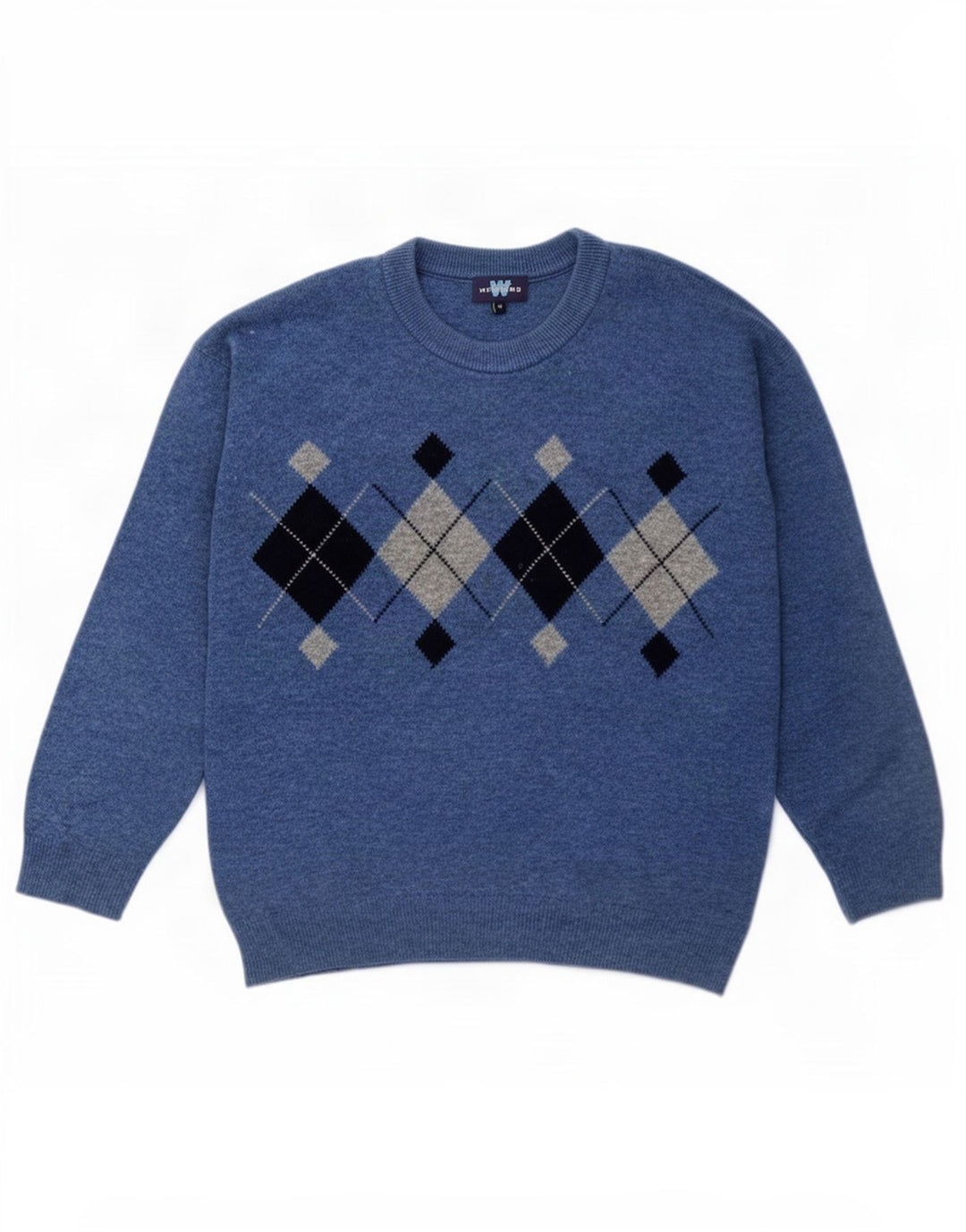 Pulover pentru bărbați cu gât crew de weekend, lână Argyle/Diamond, albastru mediu
