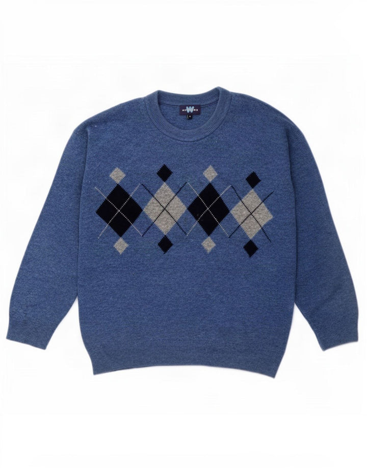 Pulover pentru bărbați cu gât crew de weekend, lână Argyle/Diamond, albastru mediu