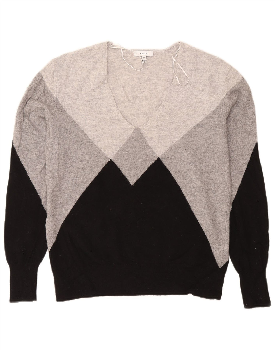 Pulover cu decolteu în V Reiss pentru femei UK 14, lână color bloc, gri mediu