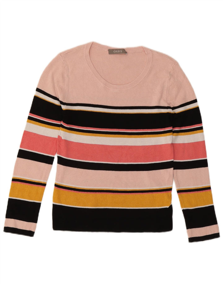 Oasis Top pentru femei cu mânecă lungă UK 12 Medium Pink Striped Viscose