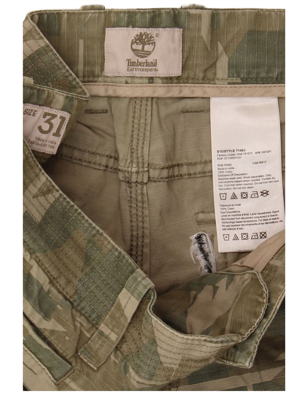 Pantaloni scurți cargo TIMBERLAND pentru bărbați W31, bumbac camuflaj mediu kaki