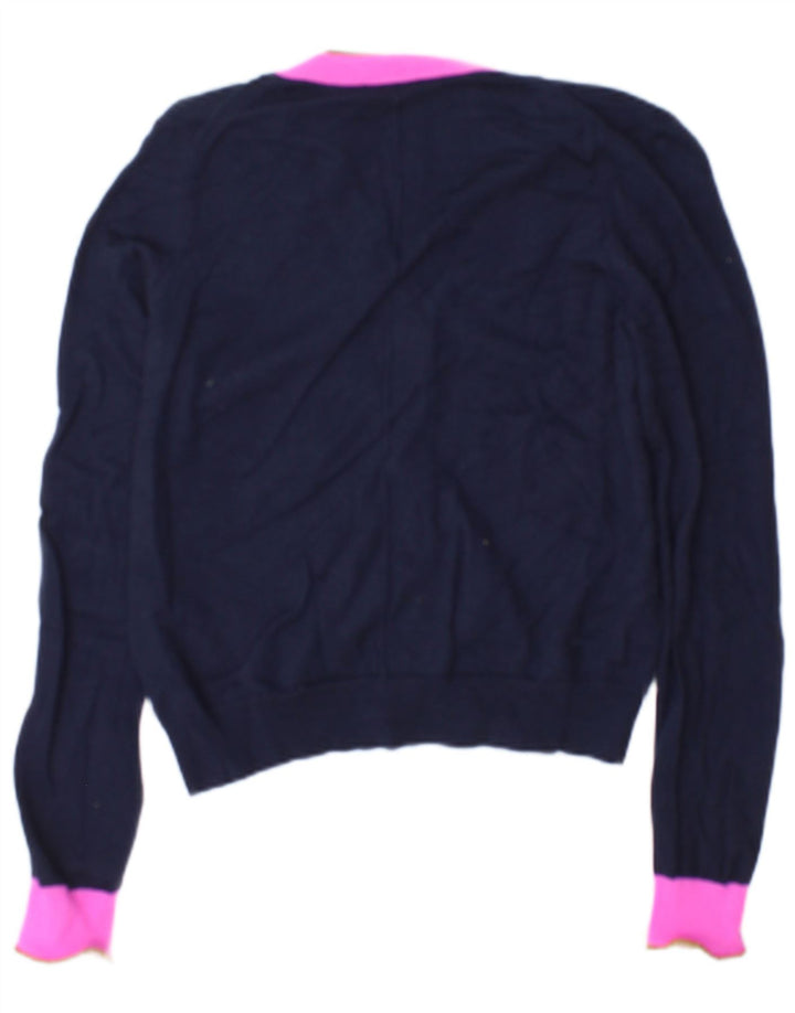 Pulover cardigan pentru femei Jigsaw UK 14 Mediu Bleumarin Lână bloc de culoare