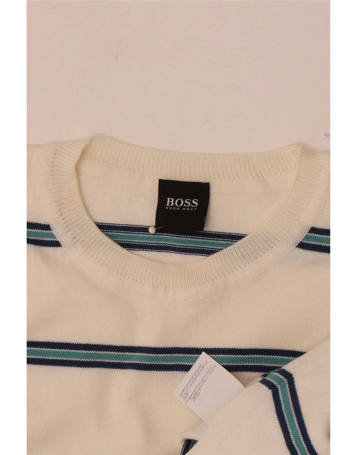 Pulover Hugo Boss pentru bărbați, cu gât crew, bumbac cu dungi albe medii