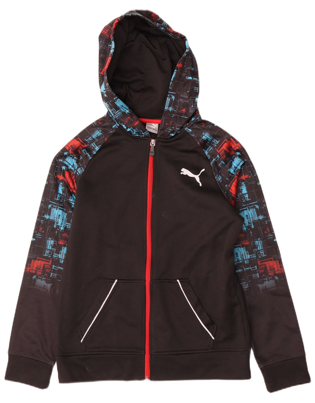 Pulover Puma pentru băieți, cu fermoar, 14-15 ani, mare, negru, geometric, poliester