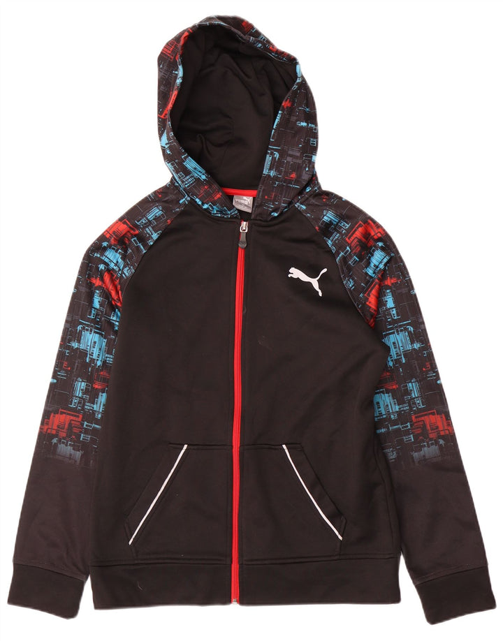 Pulover Puma pentru băieți, cu fermoar, 14-15 ani, mare, negru, geometric, poliester