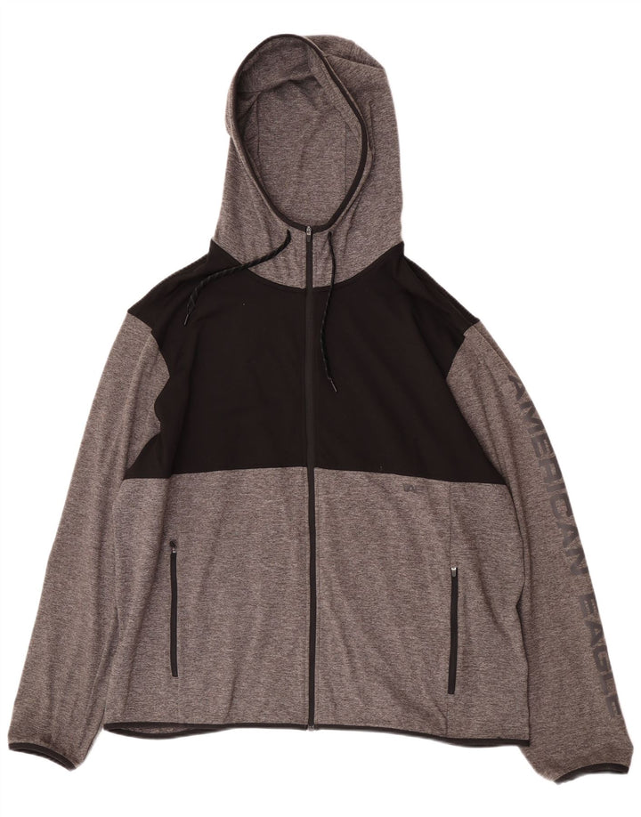 American Eagle Pulover cu capotă cu fermoar grafic pentru bărbați, 2XL, gri, bloc de culoare