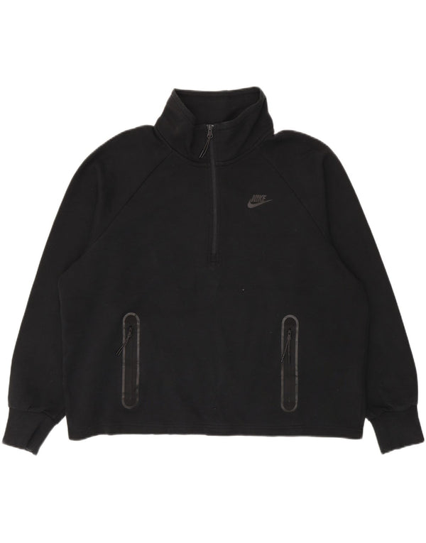 Pulover Nike pentru femei, supradimensionat, cu fermoar și gât, UK 18 XL, bumbac negru