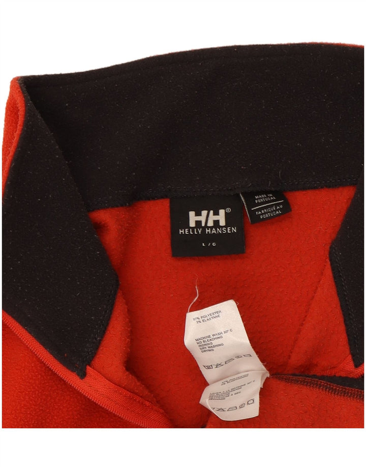 HELLY HANSEN Mens Zip Neck Fleece Jumper Large Red Colourblock Polyester