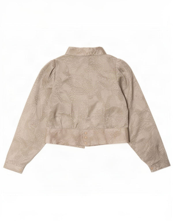 Bluză de cămașă cu model abstract pentru femei vintage UK 16 mare, bej, florală